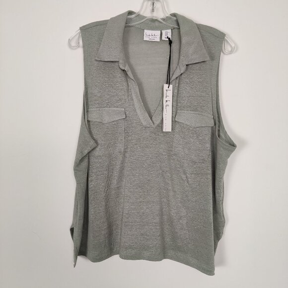 NEW Nicole Miller NY Women's Blouse Size XL Gray Linen Deep V Neck Summer Comfy - Picture 1 of 9